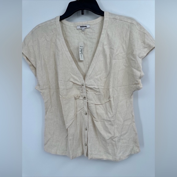 Madewell Linen-Blend Ruched Button-Front Top Size Large NWT $82 - Picture 2 of 6